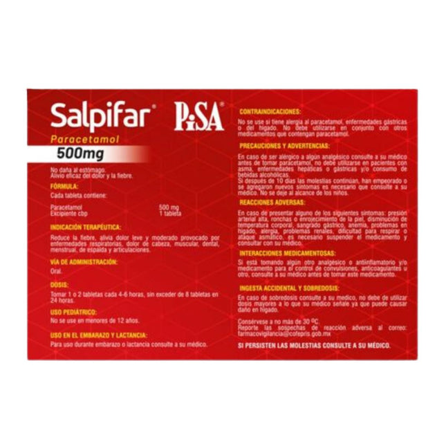 Salpifar (Paracetamol) 500 mg Caja con 10 Tabletas