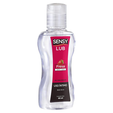 Sensy Lub Gel para Masajes Aroma y Sabor Fresa Caja con Frasco de 60 ml