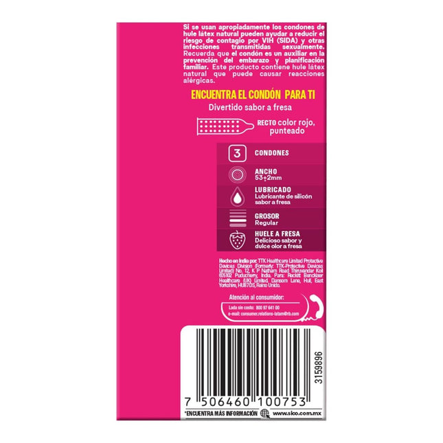 Sico Play Fresa Saboreame Caja con 3 Preservativos Masculinos