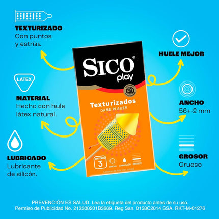 Sico Play Texturizados Dame Placer Caja con 3 Preservativos Masculinos