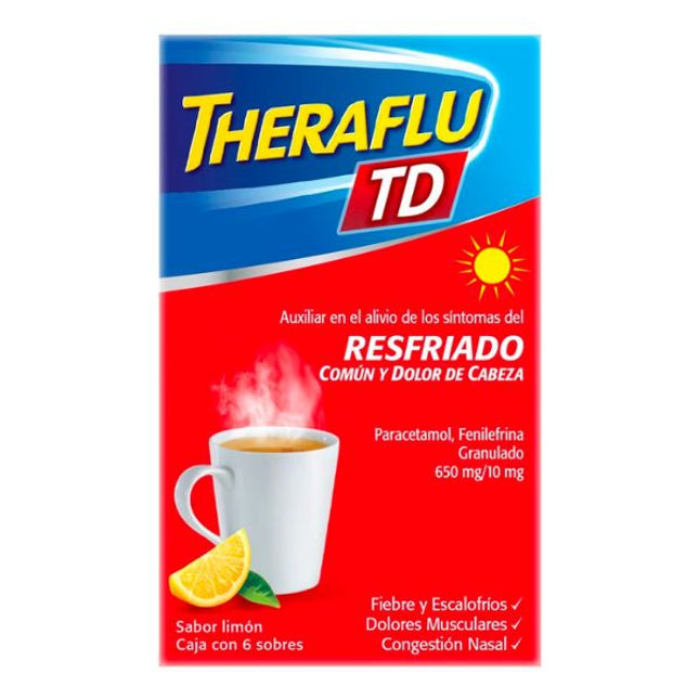 Theraflu TD (Paracetamol 650 mg/Fenilefrina 10mg) Caja con 6 Sobres