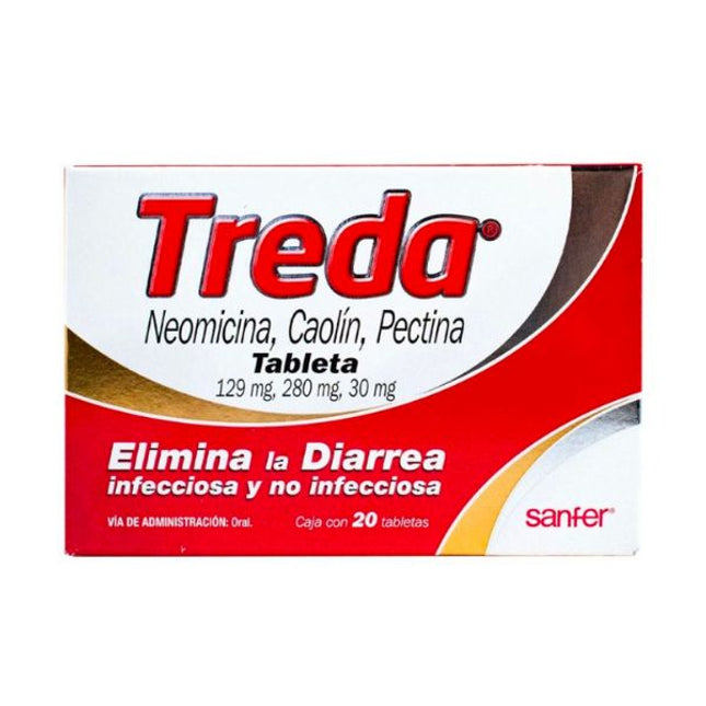Treda (Neomicina/Caolin/Pectina)129 mg/280 mg/30 mg Caja con 20 Tabletas