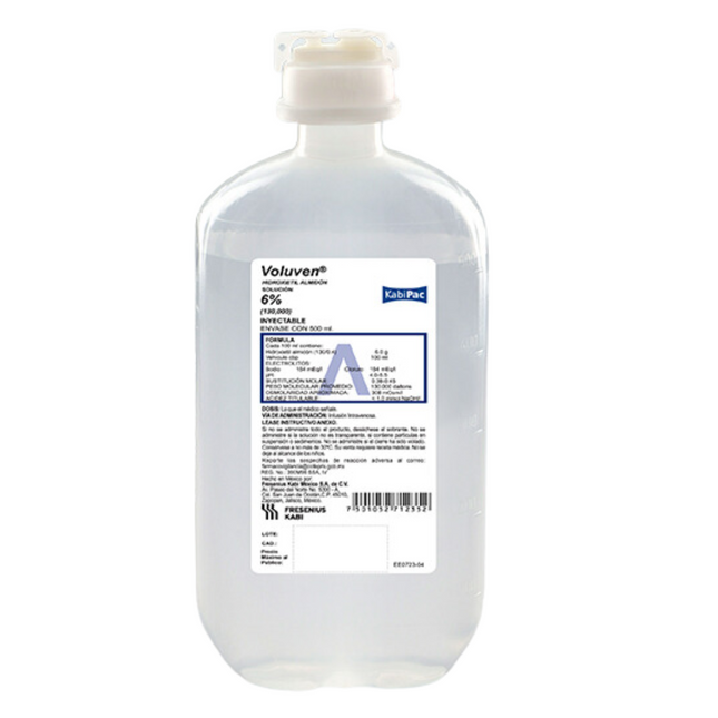 Voluven (Hidroxietil Almidón) 6% Solución Inyectable Frasco con 500 ml