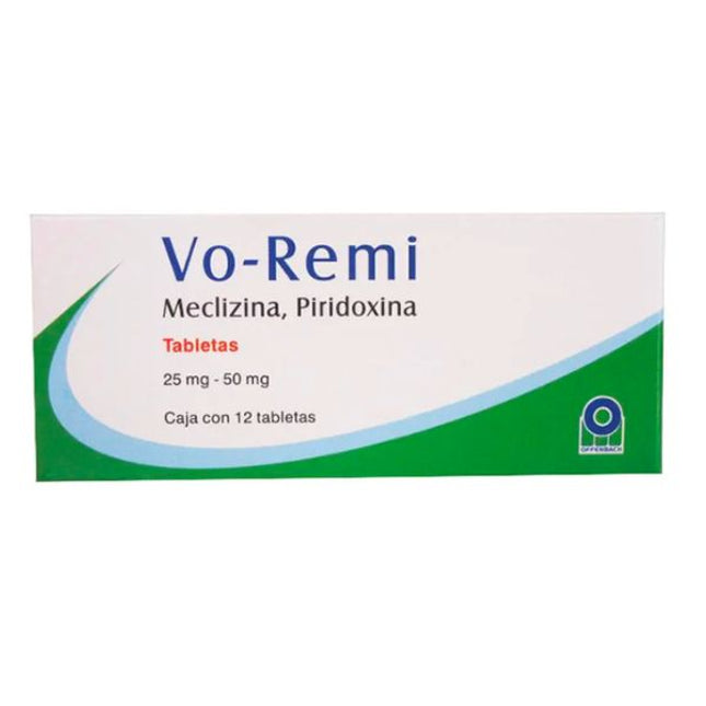 Vo-remi (Meclizina/Piridoxina) 25 mg/50 mg Caja con 12 Tabletas