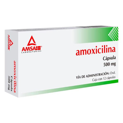Amoxicilina 500 mg Caja con 12 Cápsulas AMSA