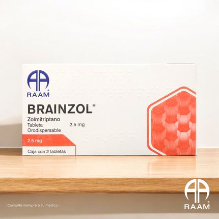 Brainzol (Zolmitriptano) 2.5 mg Caja con 2 Tabletas RAAM Laboratorios