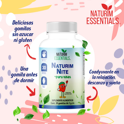 Naturim Nite Kids Gomitas de Valeriana Frasco con 30 Gomitas Sabor Fresa Para Niños