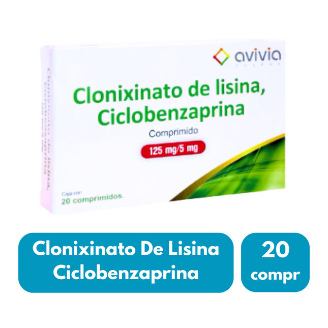 Clonixinato De Lisina, Ciclobenzaprina 125 Mg / 5 Mg Caja con 20 Comprimidos Avivia