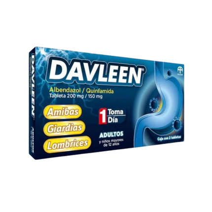 DAVLEEN Albendazol 200 mg Quinfamida 150 mg Caja con 2 Tabletas
