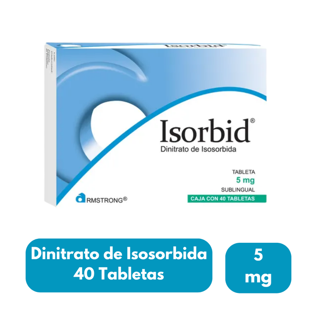 Dinitrato de Isosorbida 5mg Isorbid Sublingual Caja con 40 Tabletas