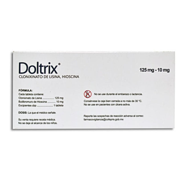 Doltrix (Clonixinato de Lisina/ Hioscina) 125 mg/ 10 mg Caja con 20 Tabletas