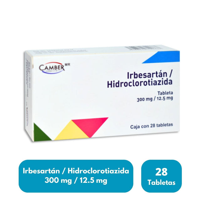 Irbesartán / Hidroclorotiazida 300 Mg / 12.5 Mg Caja con 28 Tabletas Camber Laboratorios