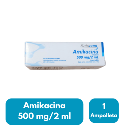 Amikacina 500mg/2ml Inyectable Caja con 1 Ampolleta Salucom
