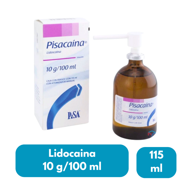 Lidocaina 10g/100ml Pisacaina Frasco con 115ml con atomizador PiSA