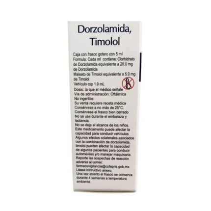 Dorzolamida Timolol Solución Oftálmica Caja con Frasco Gotero con 5 ml