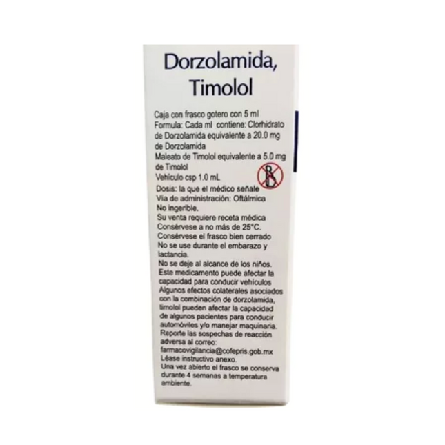 Dorzolamida Timolol Solución Oftálmica Caja con Frasco Gotero con 5 ml