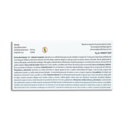Epinastina 20 mg Caja con 10 Tabletas Laboratorios Schoen