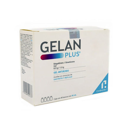 Gelan Plus (Magaldrato / Simeticona Gel Antiácido 8.0g / 1.0 g) Caja con 4 frascos 40 ml