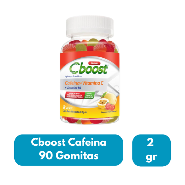 Cboost Cafeína + Vitamina C Frasco con 90 Gomitas Sabor Maracuyá y Guaraná