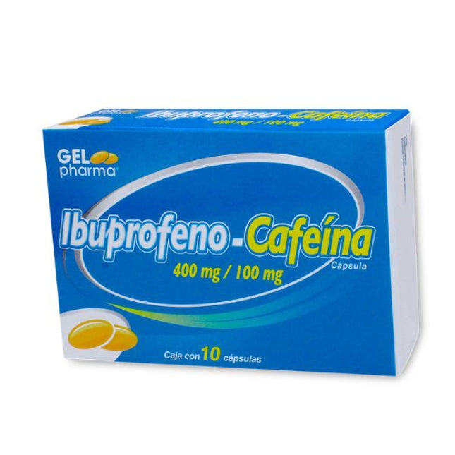 Ibuprofeno / Cafeína 400 mg / 100 mg Caja con 10 Cápsulas de Gel