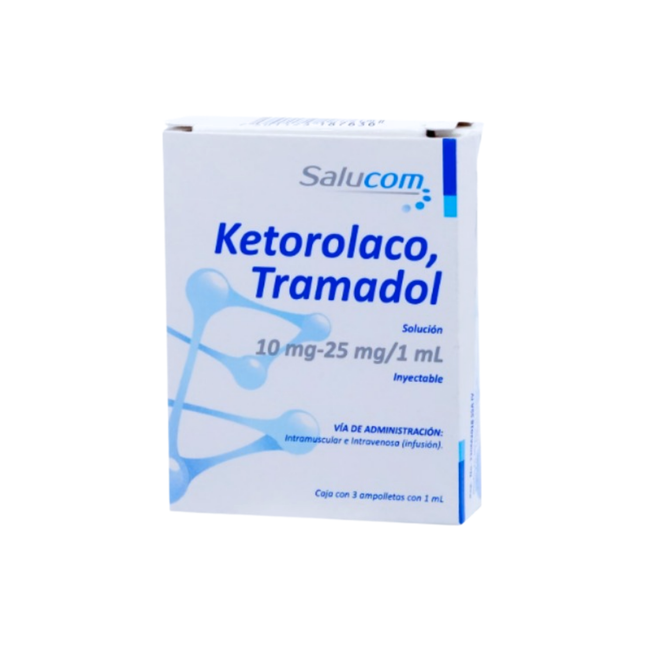 Ketorolaco Tramadol 10 mg/25 mg 3 Ampolletas con 1 ml Salucom