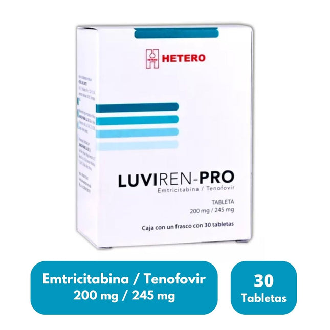 Luviren-Pro (Emtricitabina/Tenofovir) 200 mg / 245 mg Caja con 30 Tabletas