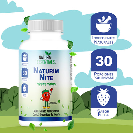 Naturim Nite Kids Gomitas de Valeriana Frasco con 30 Gomitas Sabor Fresa Para Niños