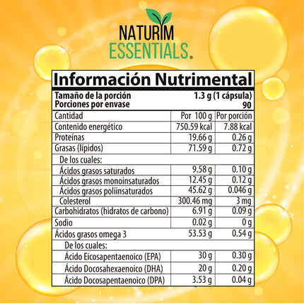 Omega 3 de Salmón Noruego Naturim Essentials Frasco con 90 Cápsulas