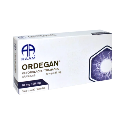 Ordegan (Ketorolaco / Tramadol) 10 mg / 25 mg Caja con 30 Cápsulas RAAM