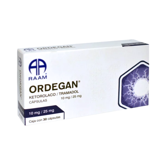 Ordegan (Ketorolaco / Tramadol) 10 mg / 25 mg Caja con 30 Cápsulas RAAM