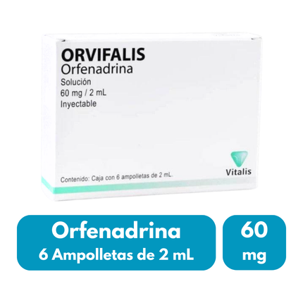Orvifalis (Orfenadrina) 60 mg / 2ml Solución Inyectable Caja con 6 Ampolletas