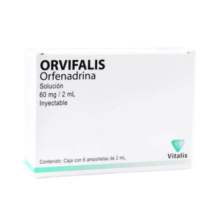 Orvifalis (Orfenadrina) 60 mg / 2ml Solución Inyectable Caja con 6 Ampolletas