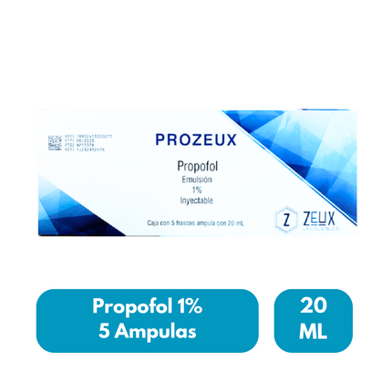 Propofol Emulsión Inyectable 1% 5 Ampulas 20 ml Prozeux