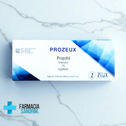 Propofol Emulsión Inyectable 1% 5 Ampulas 20 ml Prozeux