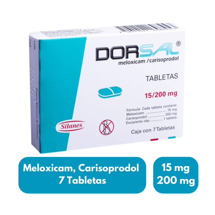 Meloxicam / Carisoprodol 15 mg 200 mg Dorsal Caja con 7 Tabletas