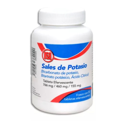 Sales de Potasio (Acido Citrico 155 mg, Bicarbonato de Potasio 766 mg, Bitartrato de Potasio 460 mg)  Frasco con 50 Tabletas Efervescentes
