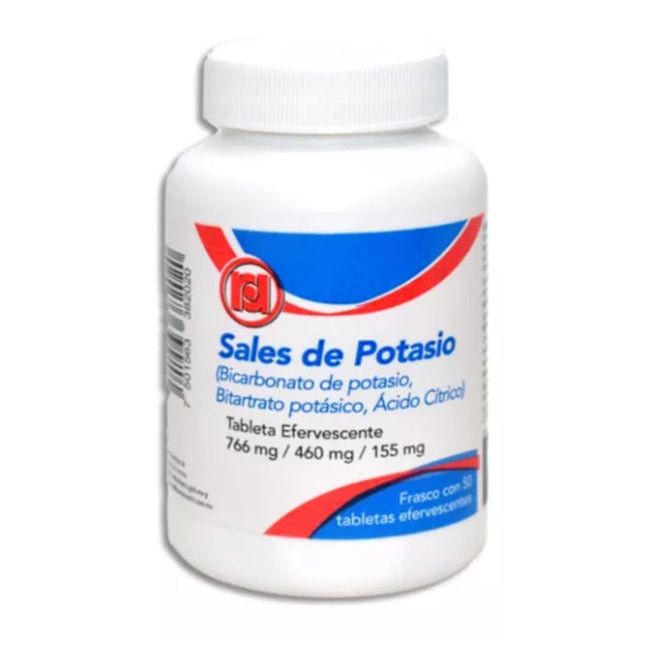 Sales de Potasio (Acido Citrico 155 mg, Bicarbonato de Potasio 766 mg, Bitartrato de Potasio 460 mg)  Frasco con 50 Tabletas Efervescentes
