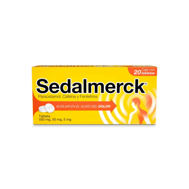 Sedalmerck (Paracetamol, Cafeína, Fenilefrina) 500 mg / 50 mg / 5 mg Caja con 20 Tabletas