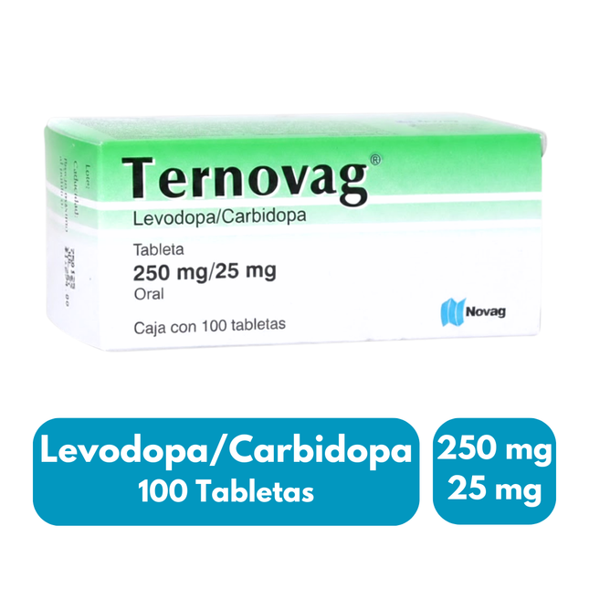 Ternovag (Levodopa/Carbidopa ) 250 mg/25mg Caja con 100 Tabletas Novag