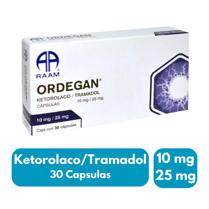 Ordegan (Ketorolaco / Tramadol) 10 mg / 25 mg Caja con 30 Cápsulas RAAM
