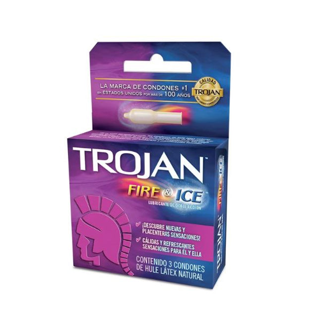Trojan Fire & Ice Texturizado Caja con 3 Preservativos Masculinos