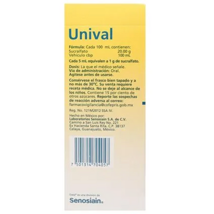 Unival Sucralfato 1 g/ 5 mL Suspensión Oral Frasco con 230 mL