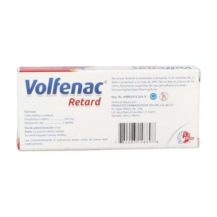 Volfenac Retard (Diclofenaco) 100 mg Liberación Prolongada Caja Con 20 Tabletas