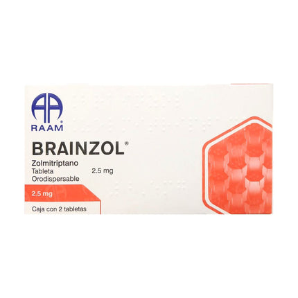 Brainzol (Zolmitriptano) 2.5 mg Caja con 2 Tabletas RAAM Laboratorios