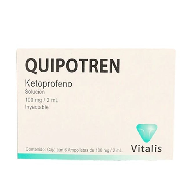 Quipotren (Ketoprofeno) 100 mg/2 ml Inyectable Caja con 6 Ampolletas