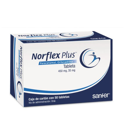 Norflex plus (Paracetamol-Orfenadrina) 450 mg/350 mg Caja con 50 Tabletas