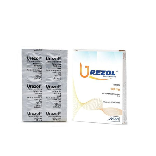 Urezol (Fenazopiridina) 100 mg Caja con 20 Tabletas